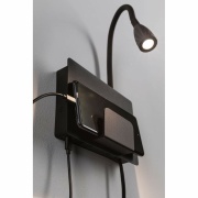 LED Wandleseleuchte Halina Schwarz matt mit USB-C Ladebuchse und Schwanenhals 2700K 200lm 2,4W