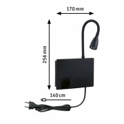 LED Wandleseleuchte Halina Schwarz matt mit USB-C Ladebuchse und Schwanenhals 2700K 200lm 2,4W