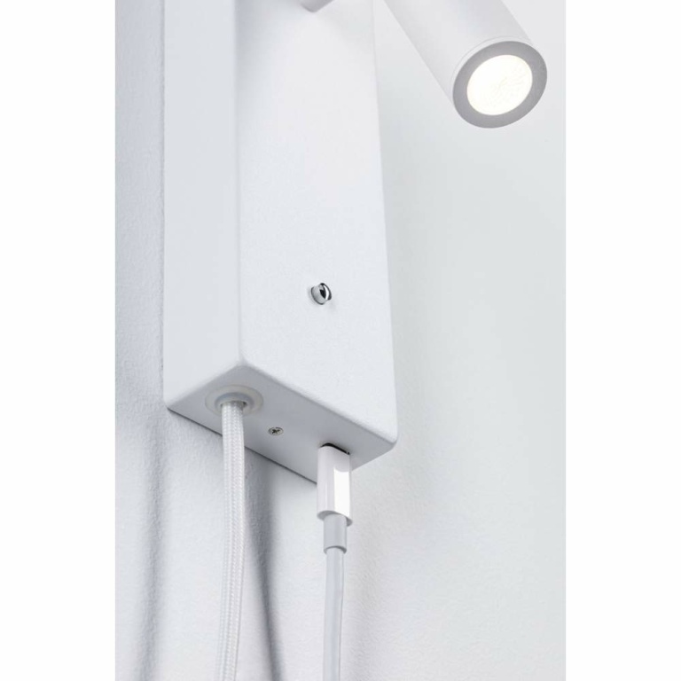 Paulmann LED Wand-Leselampe Hulda Weiß matt dimmbar mit USB-C Ladebuchse und flexiblen Leuchtenkopf 3000K 130lm