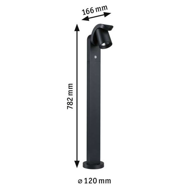 Paulmann LED Pollerleuchte Cuff Bewegungsmelder  IP44  782mm 3000K 10W 700lm 230V 70° Anthrazit  Aluminium