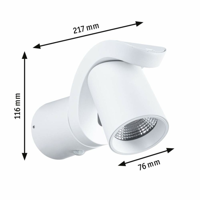 Paulmann LED Außenwandleuchte Cuff Bewegungsmelder  IP44  76x217mm 3000K 10W 700lm 230V 70° Weiß Aluminium