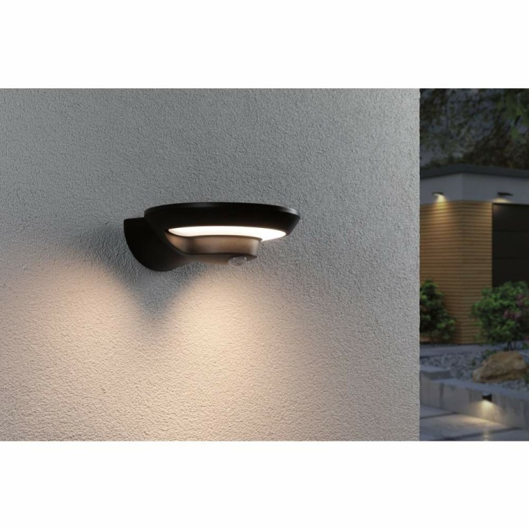 Paulmann Solar LED Außenwandleuchte Bordola Bewegungsmelder  IP44  180x211mm 3000K 3,5W 220lm   Anthrazit Kunststoff