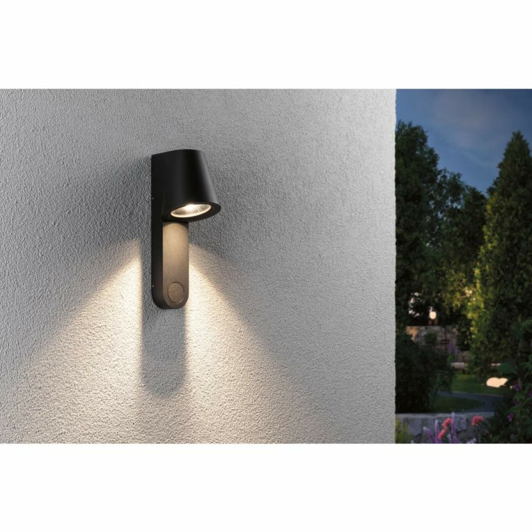 Paulmann LED Außenwandleuchte Caissa Bewegungsmelder mit Hochfrequenz-Sensor  IP44  105x127mm 3000K 9W 700lm 230V 65° Anthrazit Aluminium