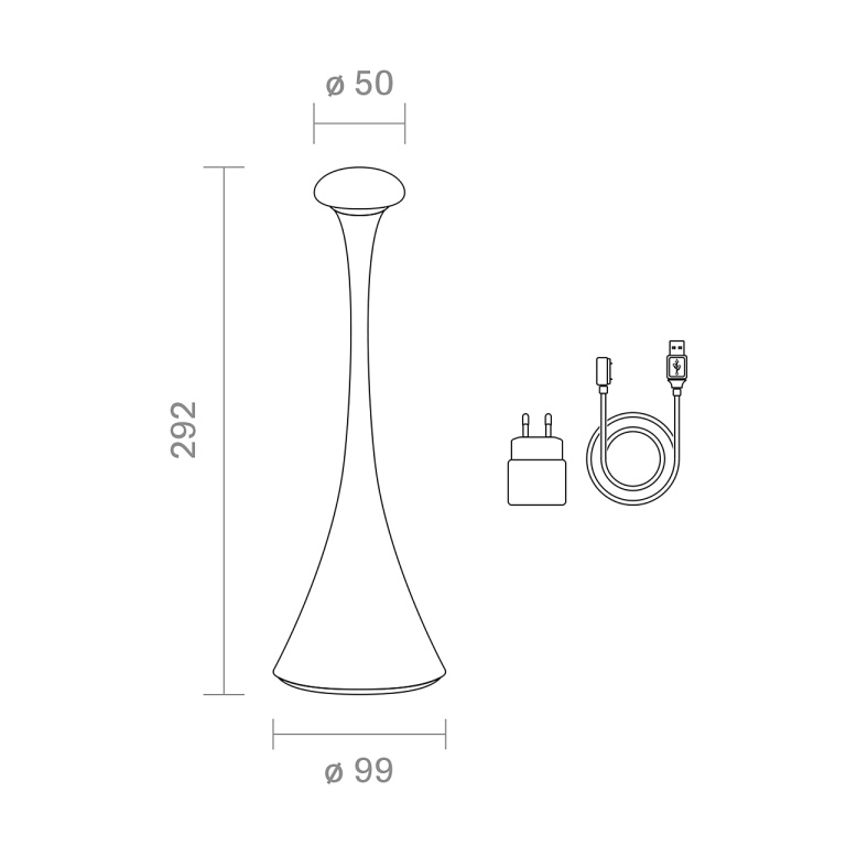 SIGOR Akku-Tischleuchte Nudrop 290mm graphitgrau 2,2W Flex-Mood 2200K/2700K IP54 168/197lm