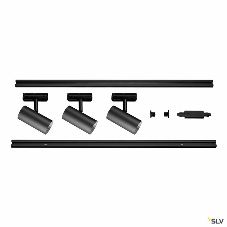 SLV 1-Phasen Schienensystem Set schwarz mit 3x NOBLO® SPOT + 2x 1m Stromschiene