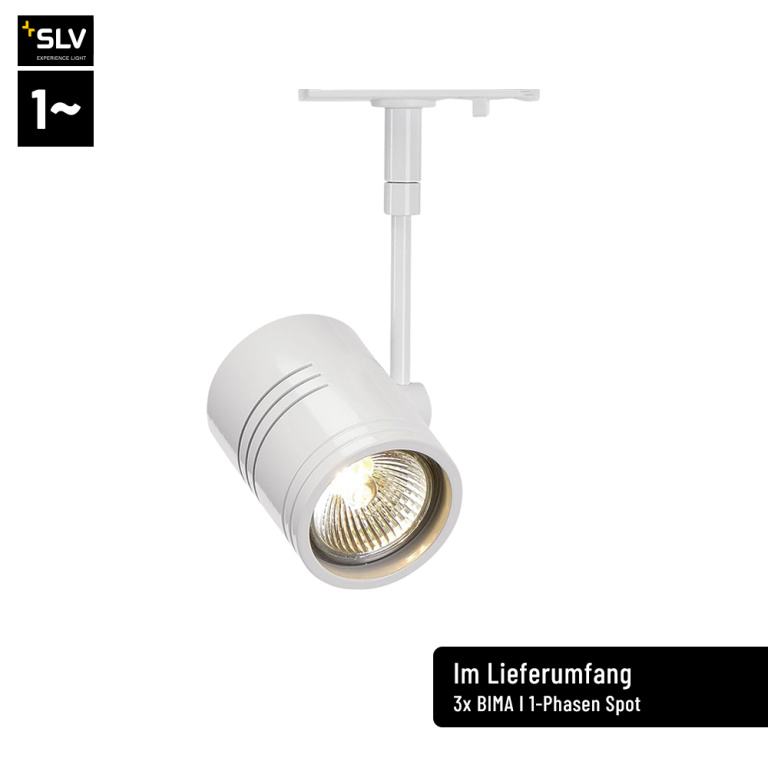 SLV LED 1-Phasen Hochvolt Schienensystem Set weiß mit 3x BIMA I Spot + 2x 1m Stromschiene