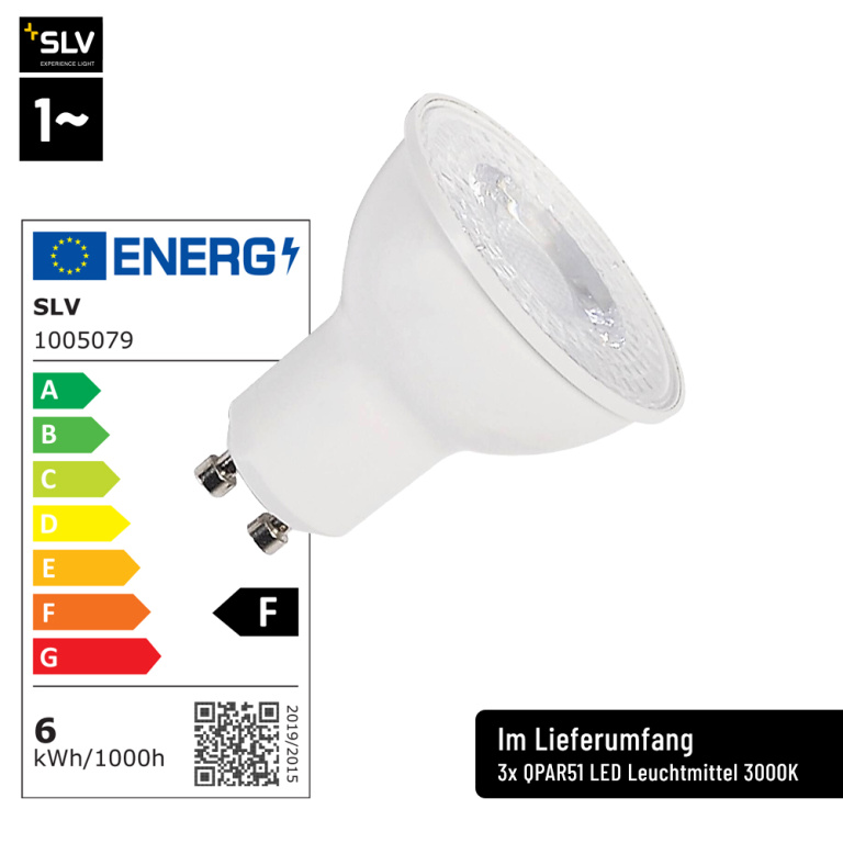 SLV LED 1-Phasen Hochvolt Schienensystem Set weiß mit 3x BIMA I Spot + 2x 1m Stromschiene