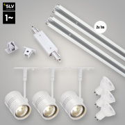 LED 1-Phasen Hochvolt Schienensystem Set weiß mit 3x BIMA I Spot + 2x 1m Stromschiene