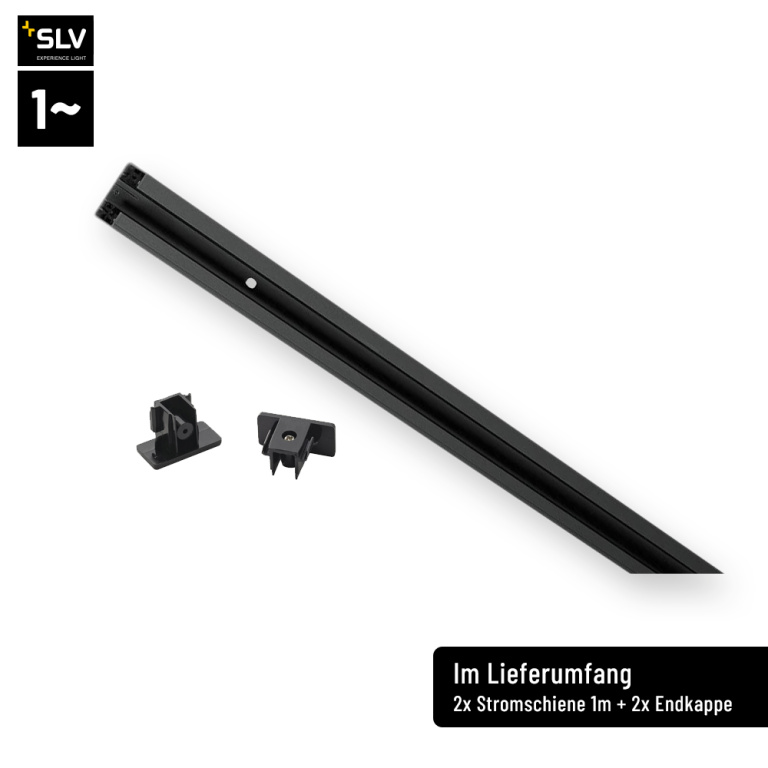 SLV LED 1-Phasen Hochvolt Schienensystem Set schwarz mit 3x BIMA I Spot + 2x 1m Stromschiene