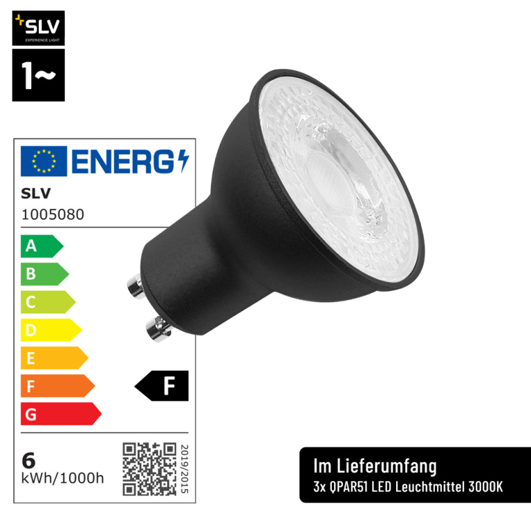 SLV LED 1-Phasen Hochvolt Schienensystem Set schwarz mit 3x BIMA I Spot + 2x 1m Stromschiene