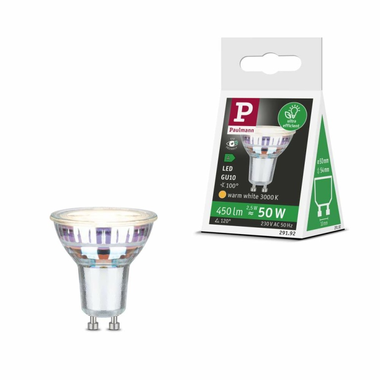 Paulmann Eco-Line Standard 230V LED Reflektor Ultraeffizient GU10 450lm 2,5W 3000K Warmweiß Silber