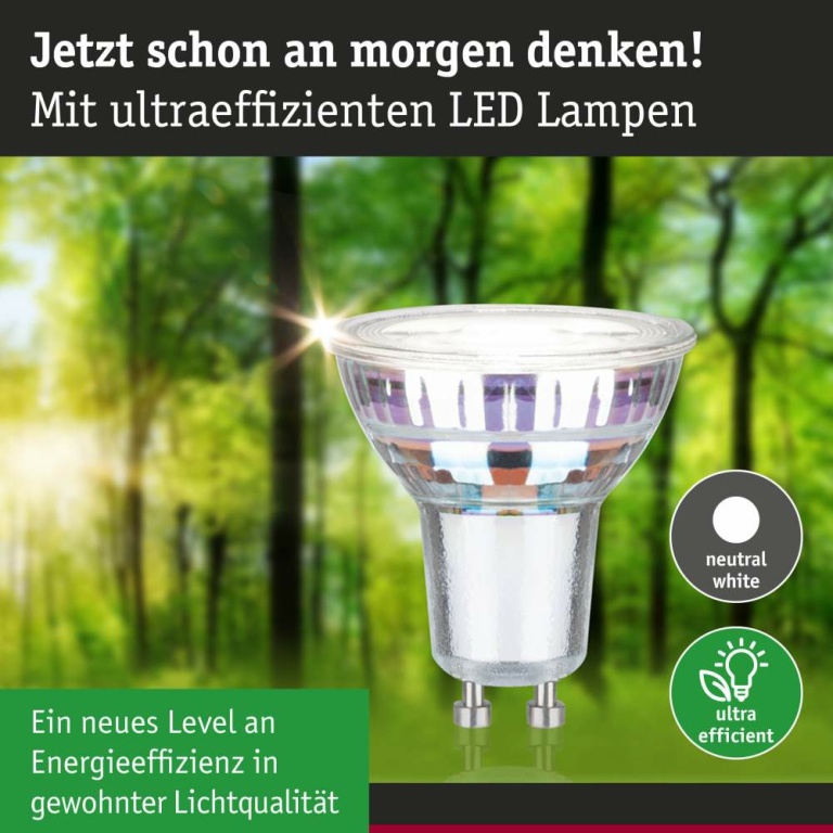 Paulmann Eco-Line Standard 230V LED Reflektor Ultraeffizient GU10 450lm 2,5W 4000K Neutralweiß Silber