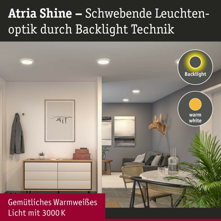 Paulmann LED Panel Atria Shine Backlight  IP44 rund 190mm  11,2W 850lm 3000K Weiß