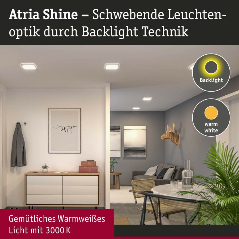 Paulmann LED Panel Atria Shine Backlight  IP44 eckig 190x190mm  11,2W 900lm 3000K Weiß