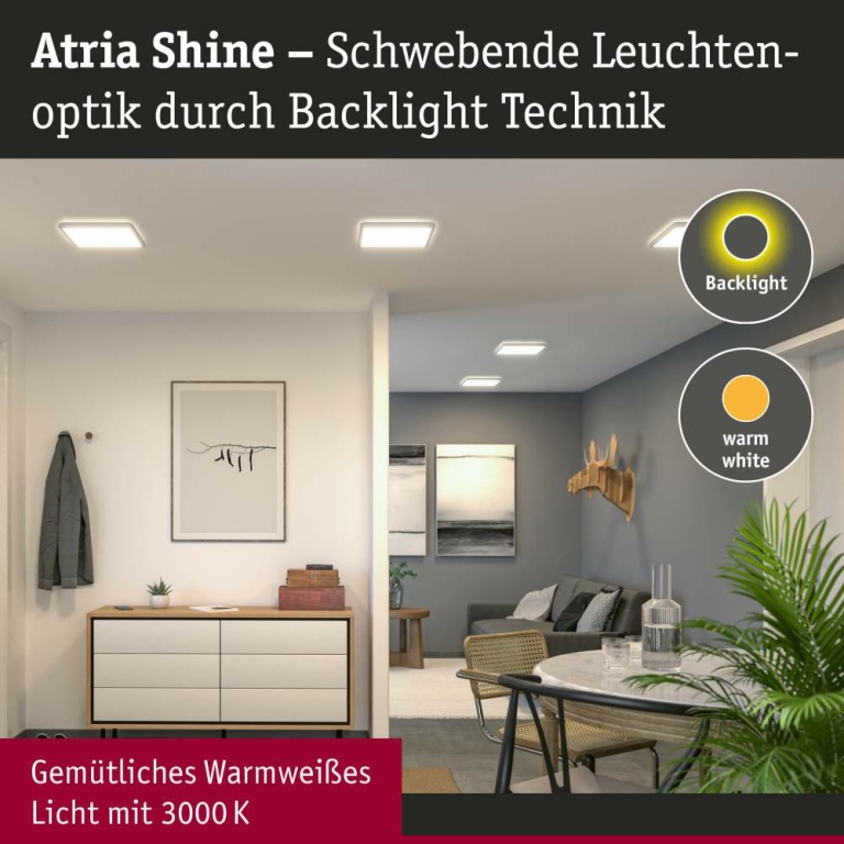 Paulmann LED Panel Atria Shine Backlight  IP44 eckig 293x293mm  16W 1600lm 3000K Weiß