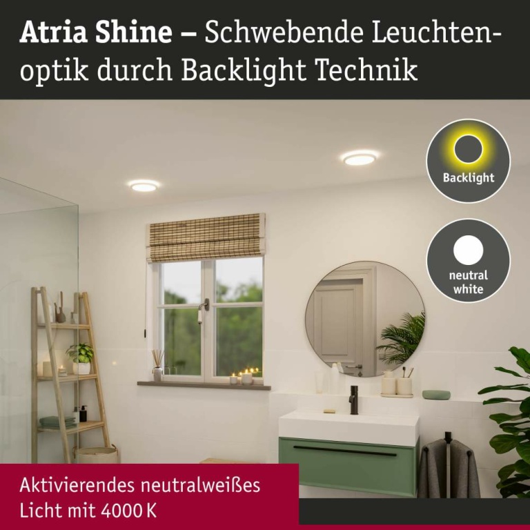 Paulmann LED Panel Atria Shine Backlight  IP44 rund 190mm  11,2W 850lm 4000K Weiß