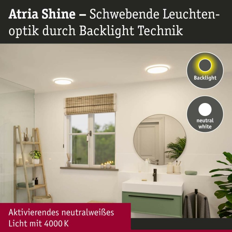 Paulmann LED Panel Atria Shine Backlight  IP44 rund 293mm  16W 1600lm 4000K Weiß