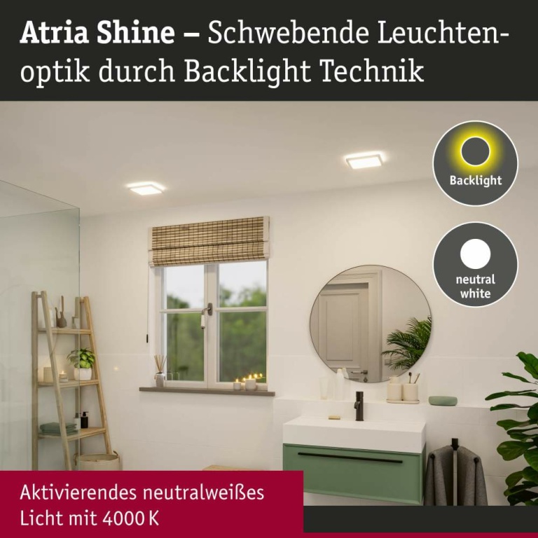 Paulmann LED Panel Atria Shine Backlight  IP44 eckig 190x190mm  11,2W 900lm 4000K Weiß