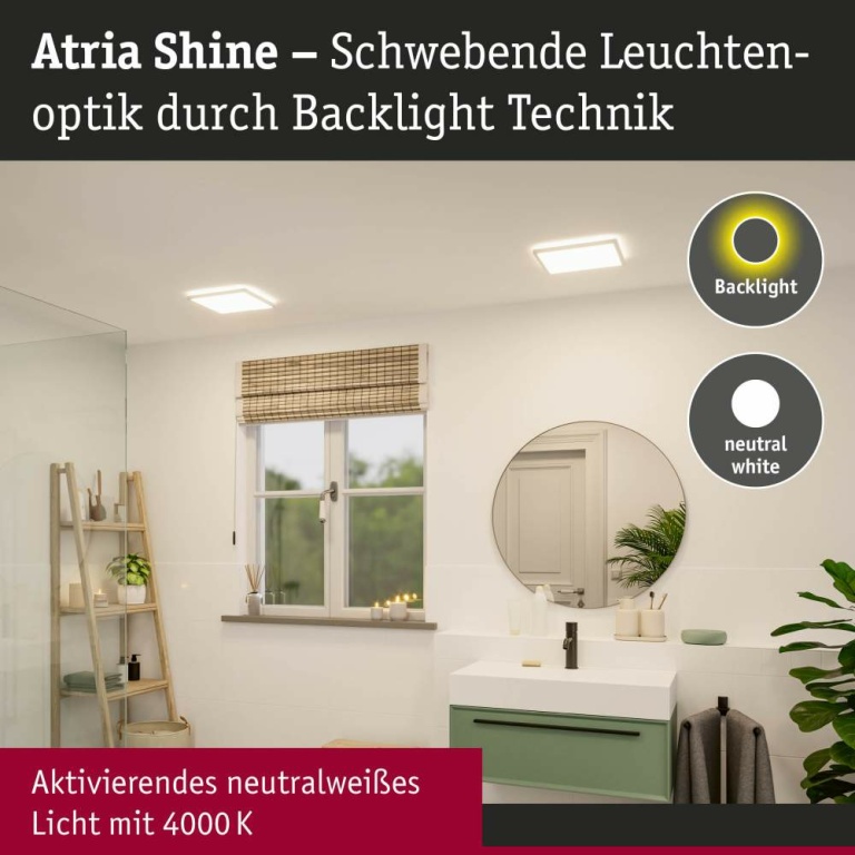 Paulmann LED Panel Atria Shine Backlight  IP44 eckig 293x293mm  16W 1600lm 4000K Weiß