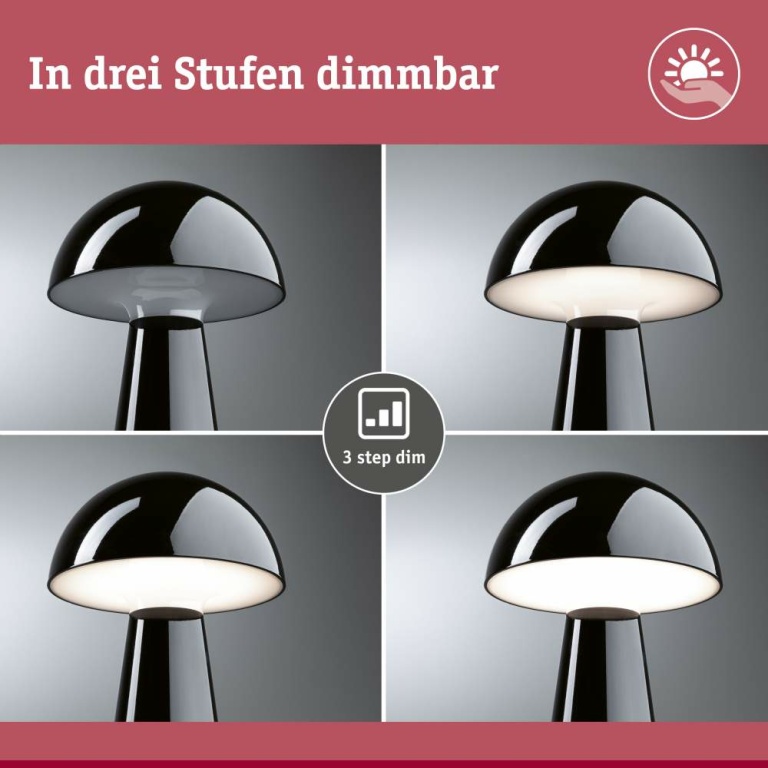 Paulmann Akkuleuchte 3-Step-Dim Onzo IP44 dimmbar 2700K Schwarz