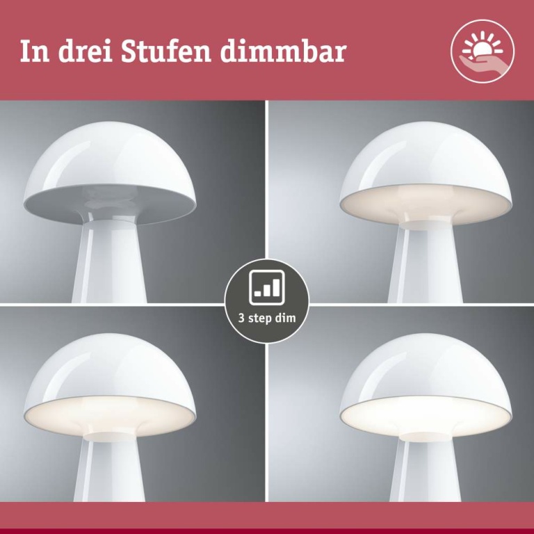 Paulmann Akkuleuchte 3-Step-Dim Onzo IP44 dimmbar 2700K Weiß