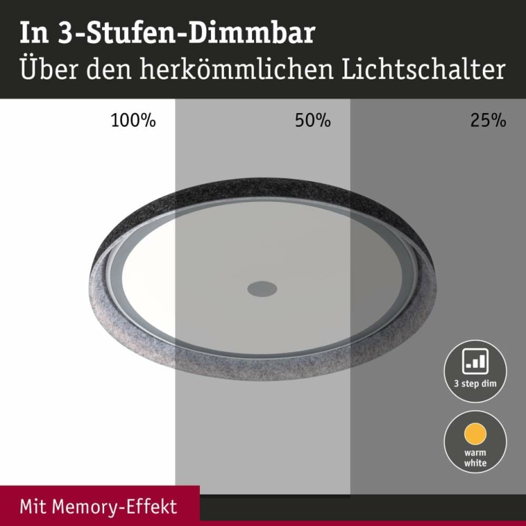 Paulmann LED Deckenleuchte 3-Step-Dim Zarina   2700K 3400lm 34W Anthrazit dimmbar