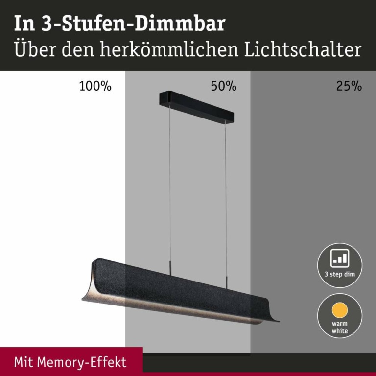 Paulmann LED Pendelleuchte 3-Step-Dim Noyan  2x24W Anthrazit