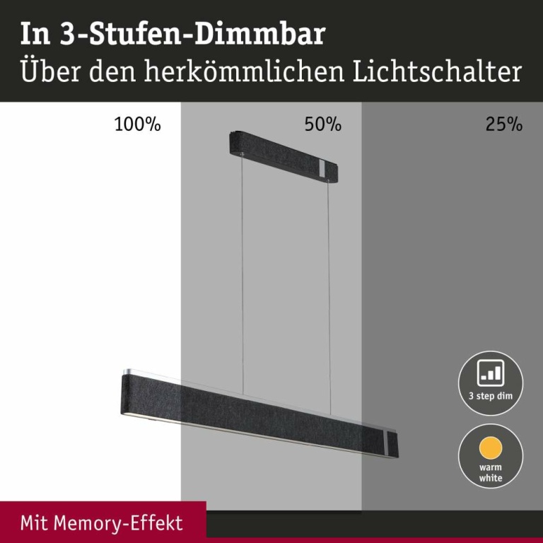 Paulmann LED Pendelleuchte 3-Step-Dim Jagun   2700K 2000lm 26W Anthrazit dimmbar