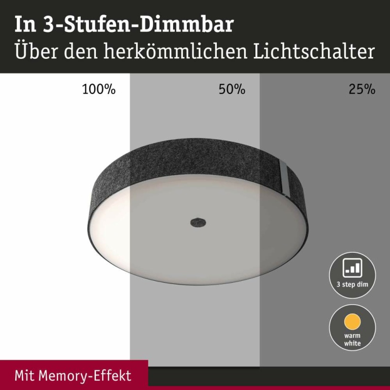 Paulmann LED Deckenleuchte 3-Step-Dim Malika   2700K 2300lm 230V 29W dimmbar Anthrazit