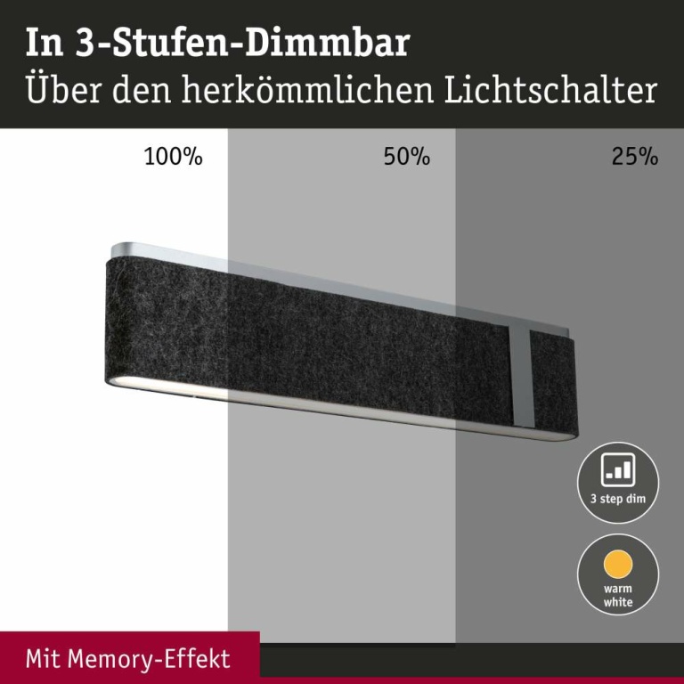 Paulmann LED Wandleuchte 3-Step-Dim Jagun   2700K 1250lm 230V 18W dimmbar Anthrazit