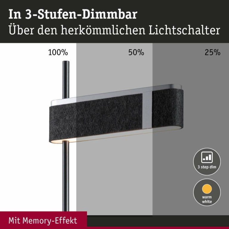 Paulmann LED Stehleuchte 3-Step-Dim Jagun  2700K 1250lm 20,4W Anthrazit Filz#Kunststoff#Metall