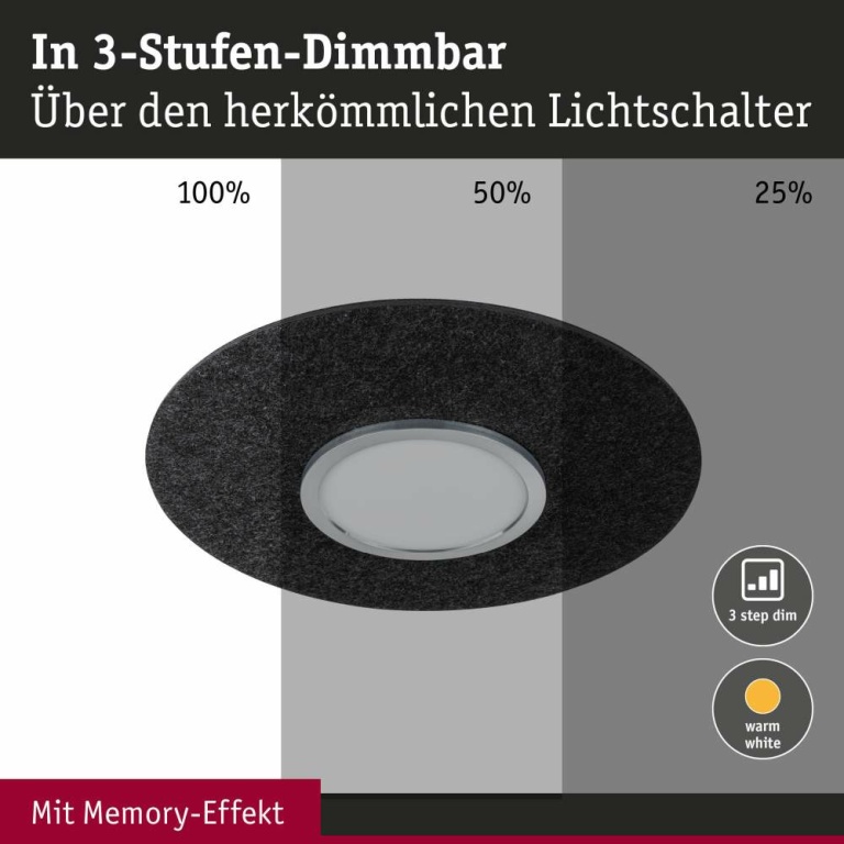 Paulmann LED Deckenleuchte 3-Step-Dim Tulga   2700K 2000lm 32,5W Anthrazit dimmbar