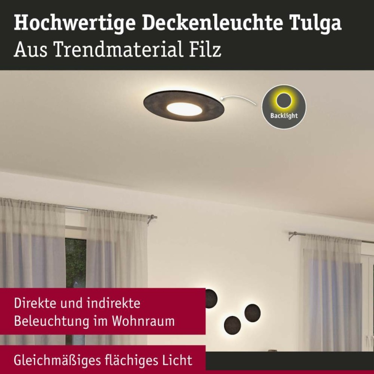 Paulmann LED Deckenleuchte 3-Step-Dim Tulga   2700K 2000lm 32,5W Anthrazit dimmbar