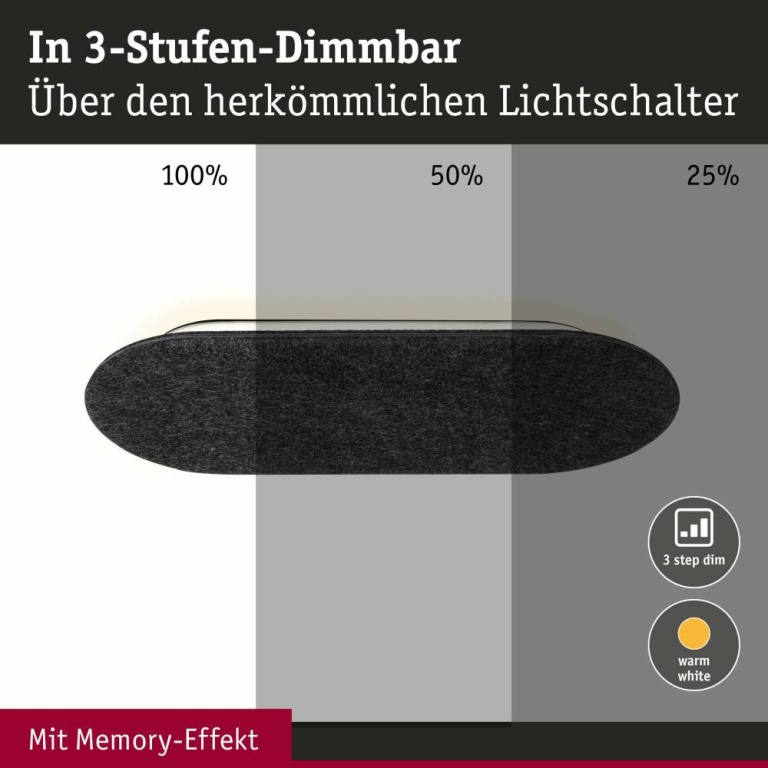 Paulmann LED Wandleuchte 3-Step-Dim Tulga   2700K 900lm 230V 17W dimmbar Anthrazit