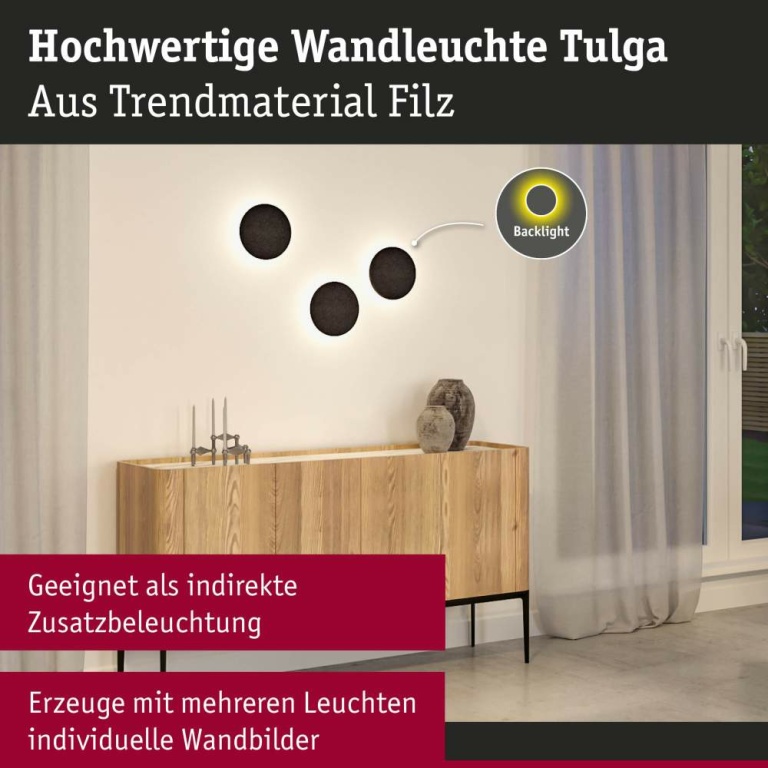 Paulmann LED Wandleuchte 3-Step-Dim Tulga   2700K 1000lm 230V 15W dimmbar Anthrazit