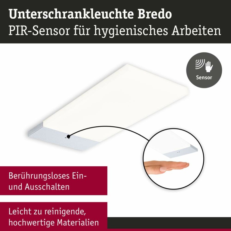 Paulmann LED Unterschrankleuchte Bredo 3000K Warmweiß Näherungsensor 3er-Set  3x2,5W 80x190mm 3x180lm 230/12V  Silber