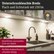 LED Unterschrankleuchte Bredo 3000K Warmweiß Näherungsensor 3er-Set  3x2,5W 80x190mm 3x180lm 230/12V  Silber