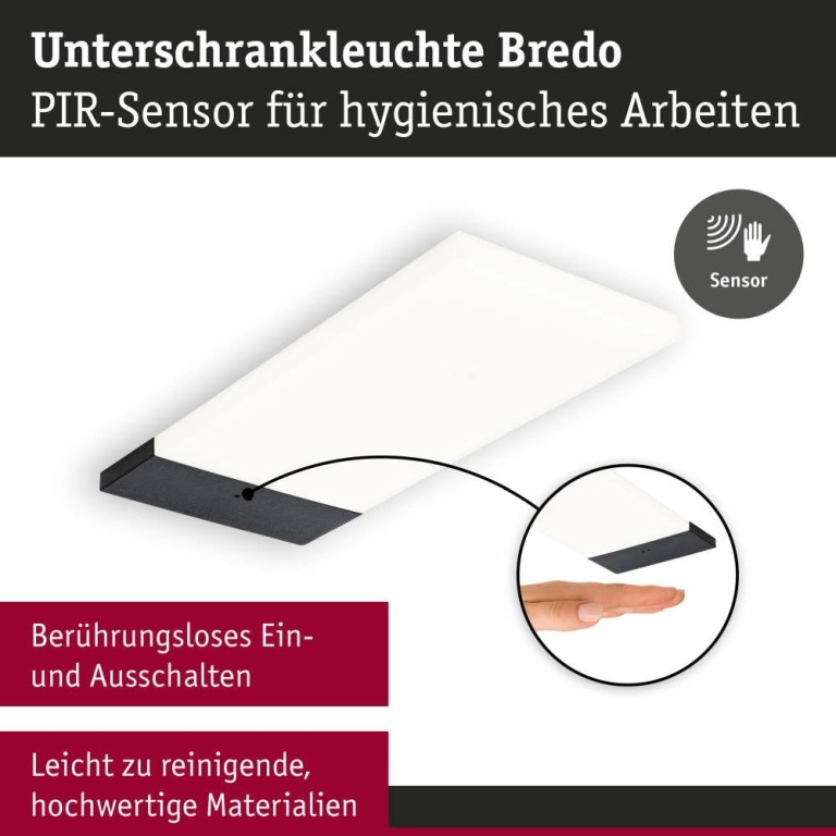 Paulmann LED Unterschrankleuchte Bredo 3000K Warmweiß Näherungsensor 3er-Set  3x2,5W 80x190mm 3x180lm 230/12V  Schwarz