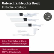 LED Unterschrankleuchte Bredo 4000K Neutralweiß Näherungsensor 3er-Set  3x2,5W 80x190mm 3x180lm 230/12V  Schwarz