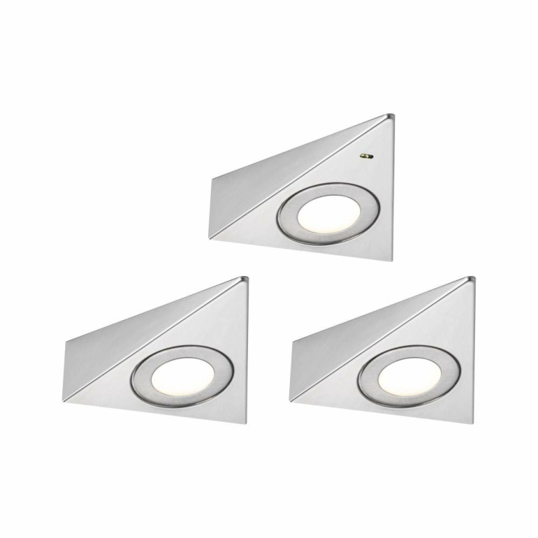 Paulmann LED Unterschrankleuchte Trias 3000K Warmweiß Näherungsensor 3er-Set  3x2,7W 135x132mm 3x185lm 230/12V Eisen gebürstet