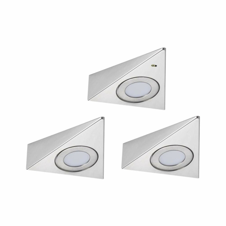 Paulmann LED Unterschrankleuchte Trias 3000K Warmweiß Näherungsensor 3er-Set  3x2,7W 135x132mm 3x185lm 230/12V Eisen gebürstet