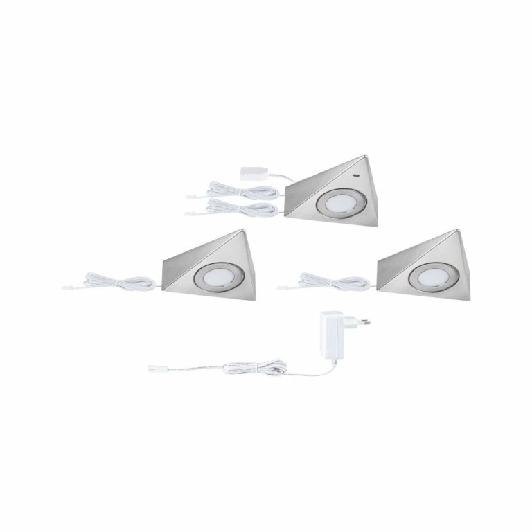 Paulmann LED Unterschrankleuchte Trias 3000K Warmweiß Näherungsensor 3er-Set  3x2,7W 135x132mm 3x185lm 230/12V Eisen gebürstet