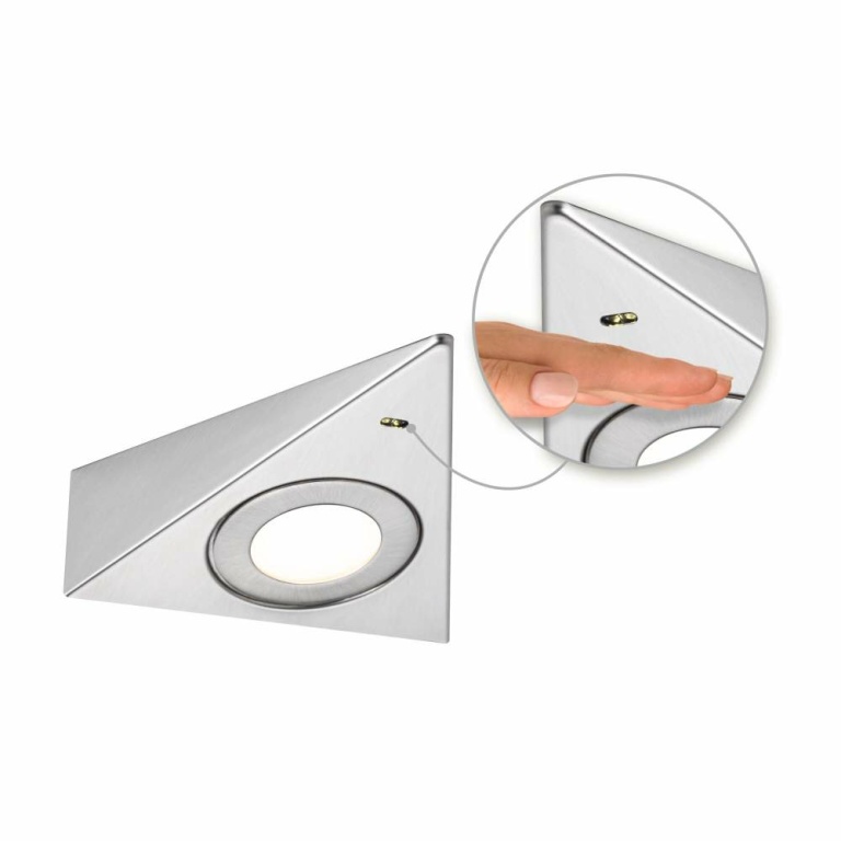 Paulmann LED Unterschrankleuchte Trias 3000K Warmweiß Näherungsensor 3er-Set  3x2,7W 135x132mm 3x185lm 230/12V Eisen gebürstet