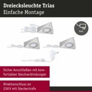 LED Unterschrankleuchte Trias 4000K Neutralweiß Näherungsensor 3er-Set  3x2,7W 135x132mm 3x185lm 230/12V  Eisen gebürstet