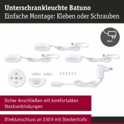 LED Unterschrankleuchte Batuno Möbelaufbauleuchte 3er-Set mit Trafo & Fernbedienung White-Switch 3x180lm Weiß 230/24V