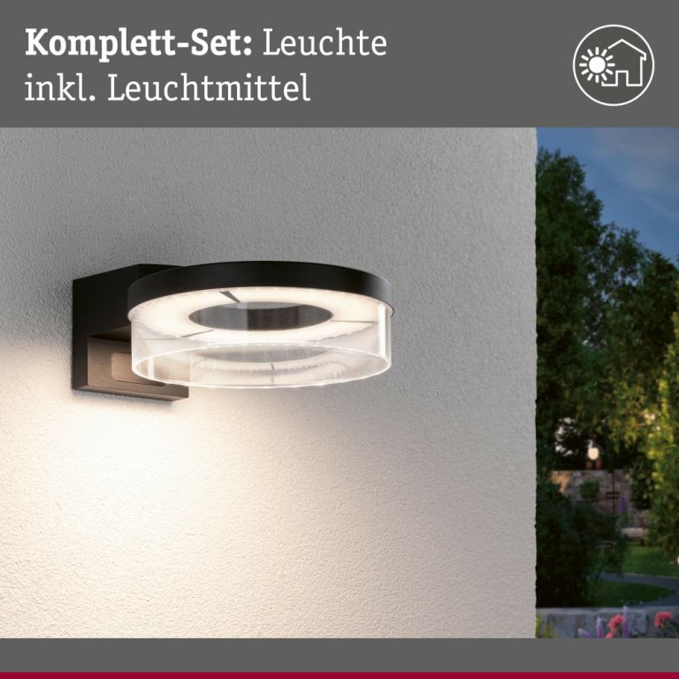 Paulmann LED Außenwandleuchte Capera Bewegungsmelder  IP44  231mm 3000K 8 / 1x1,2W 700lm 230V  Anthrazit Aluminium