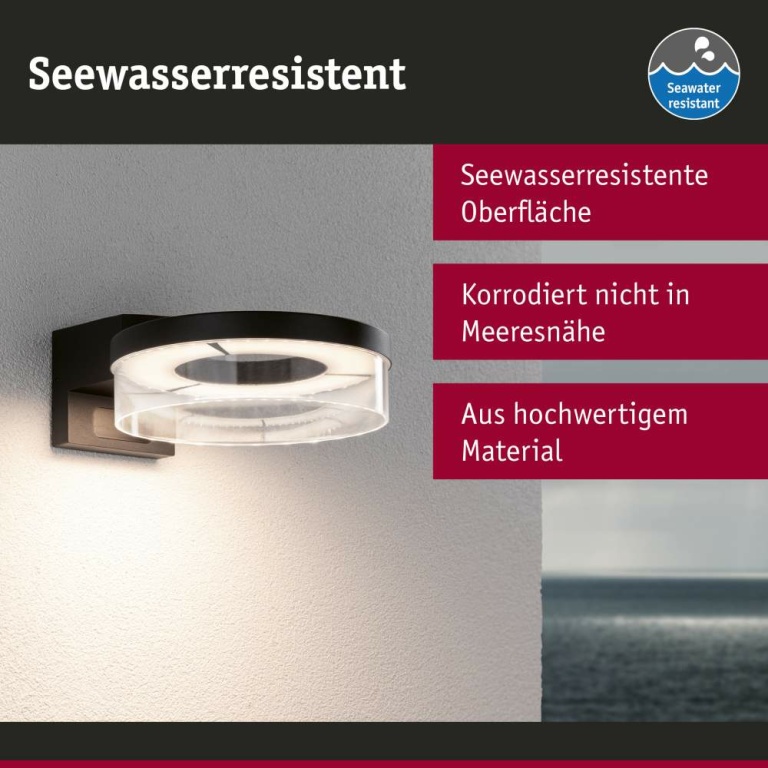 Paulmann LED Außenwandleuchte Capera Bewegungsmelder  IP44  231mm 3000K 8 / 1x1,2W 700lm 230V  Anthrazit Aluminium