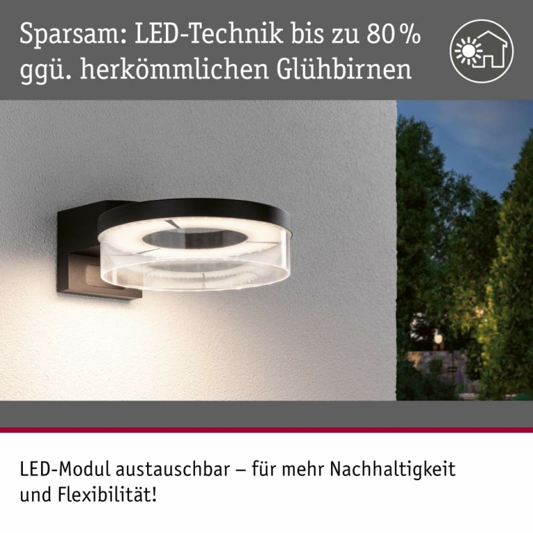 Paulmann LED Außenwandleuchte Capera Bewegungsmelder  IP44  231mm 3000K 8 / 1x1,2W 700lm 230V  Anthrazit Aluminium