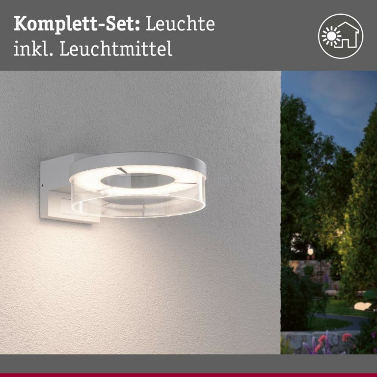 Paulmann LED Außenwandleuchte Capera Bewegungsmelder  IP44  231mm 3000K 8 / 1x1,2W 700lm 230V  Weiß Aluminium