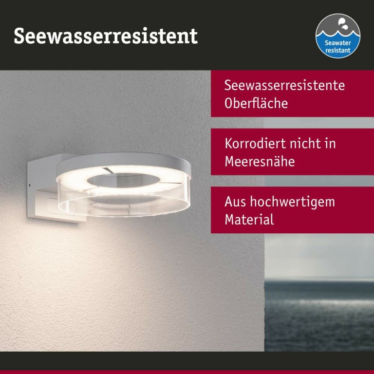 Paulmann LED Außenwandleuchte Capera Bewegungsmelder  IP44  231mm 3000K 8 / 1x1,2W 700lm 230V  Weiß Aluminium